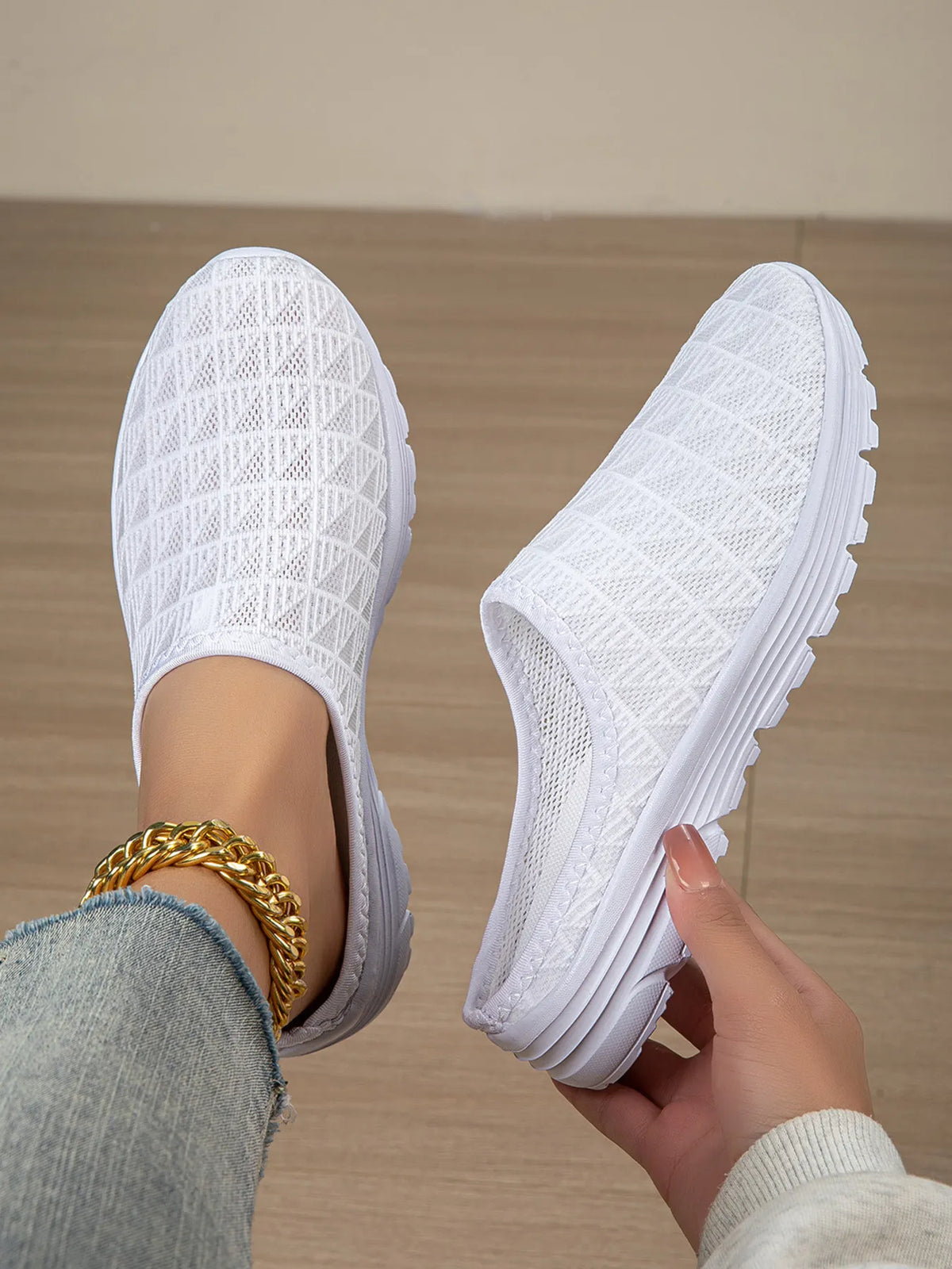 Breathable Mesh Slip-Ons in White