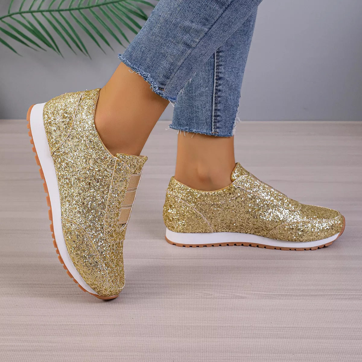 Round Toe Glitter Slip-Ons - Lilixa.store