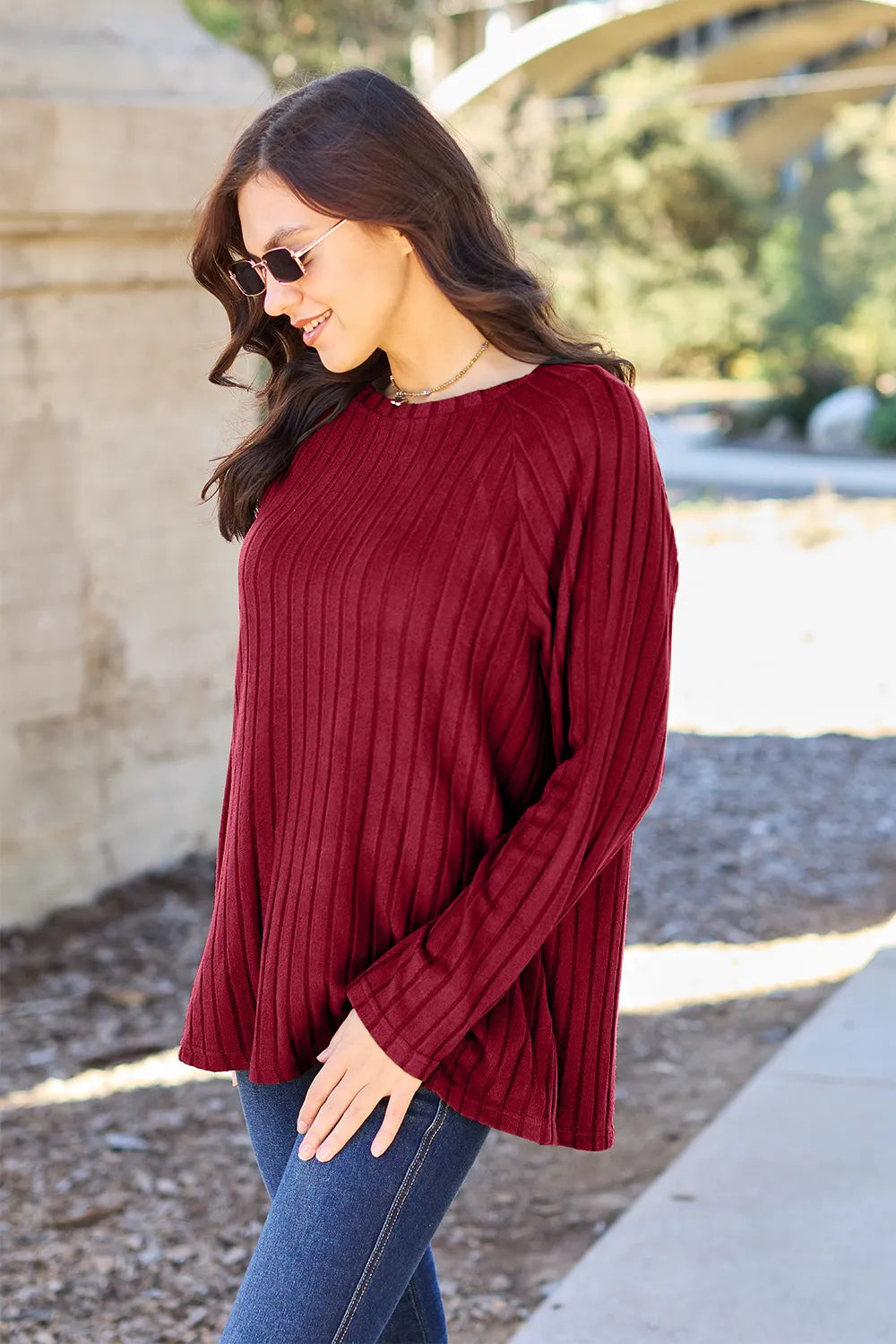 Basic Bae Full Size Ribbed Round Neck Long Sleeve Knit Top - Lilixa.store