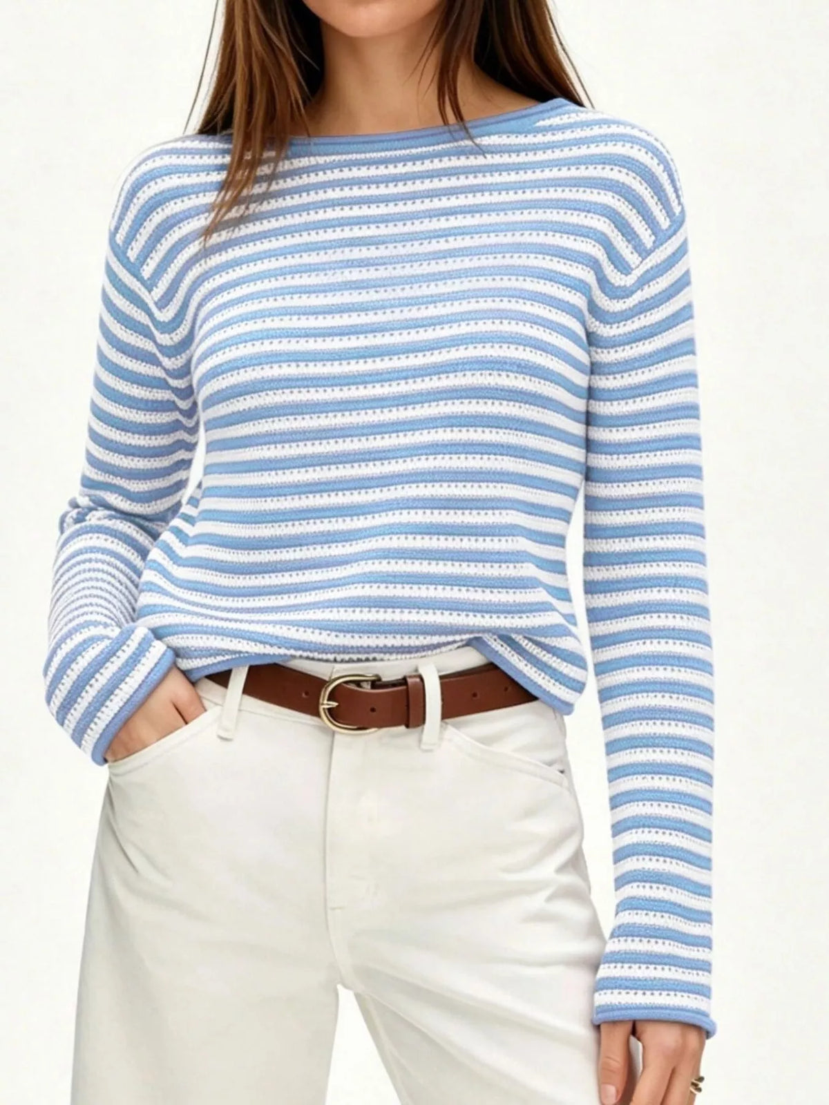 Striped Boat Neck Knit Sweater