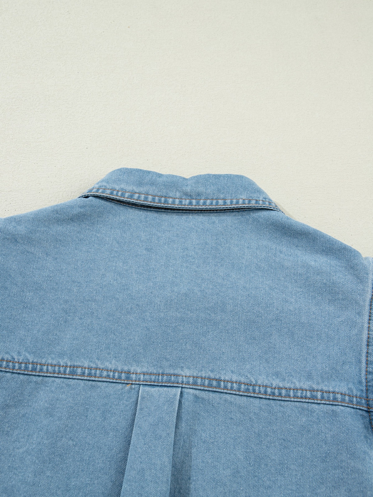 Ruffled Button-Down Denim Shirt