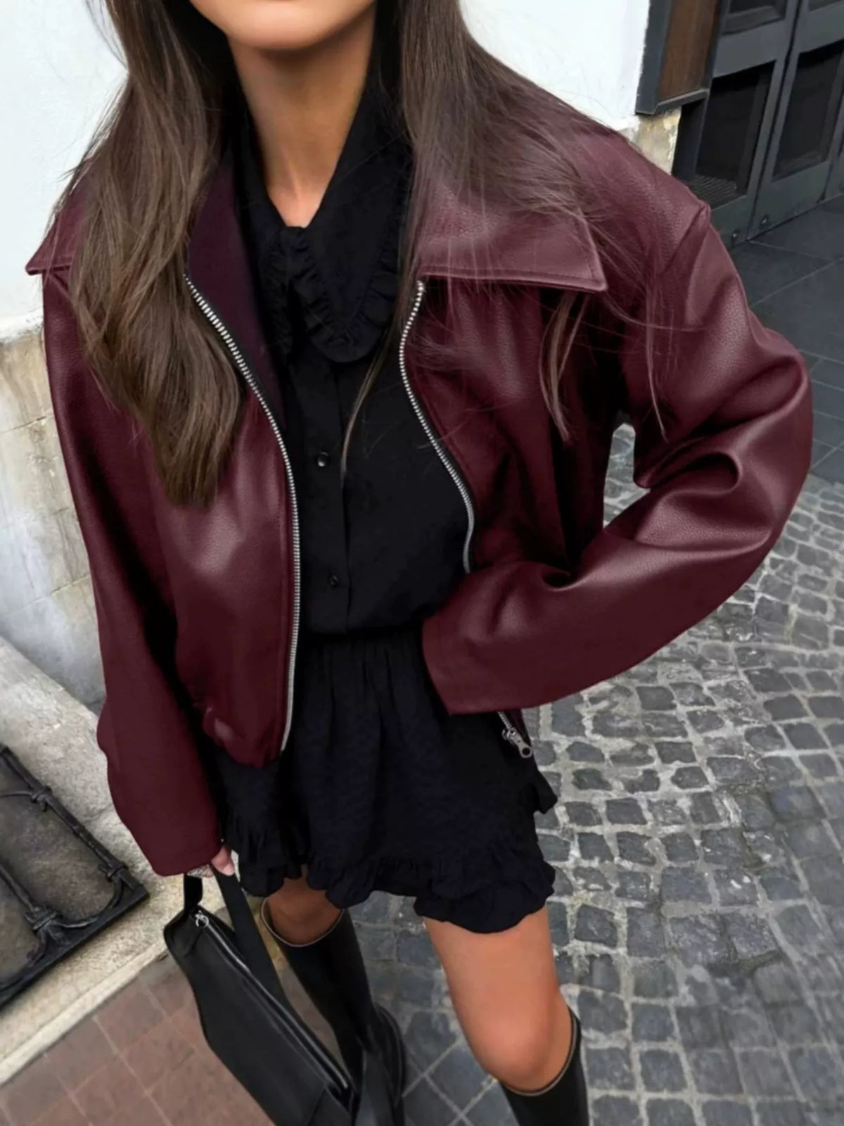 Faux Leather Zip Up Jacket - Lilixa.store