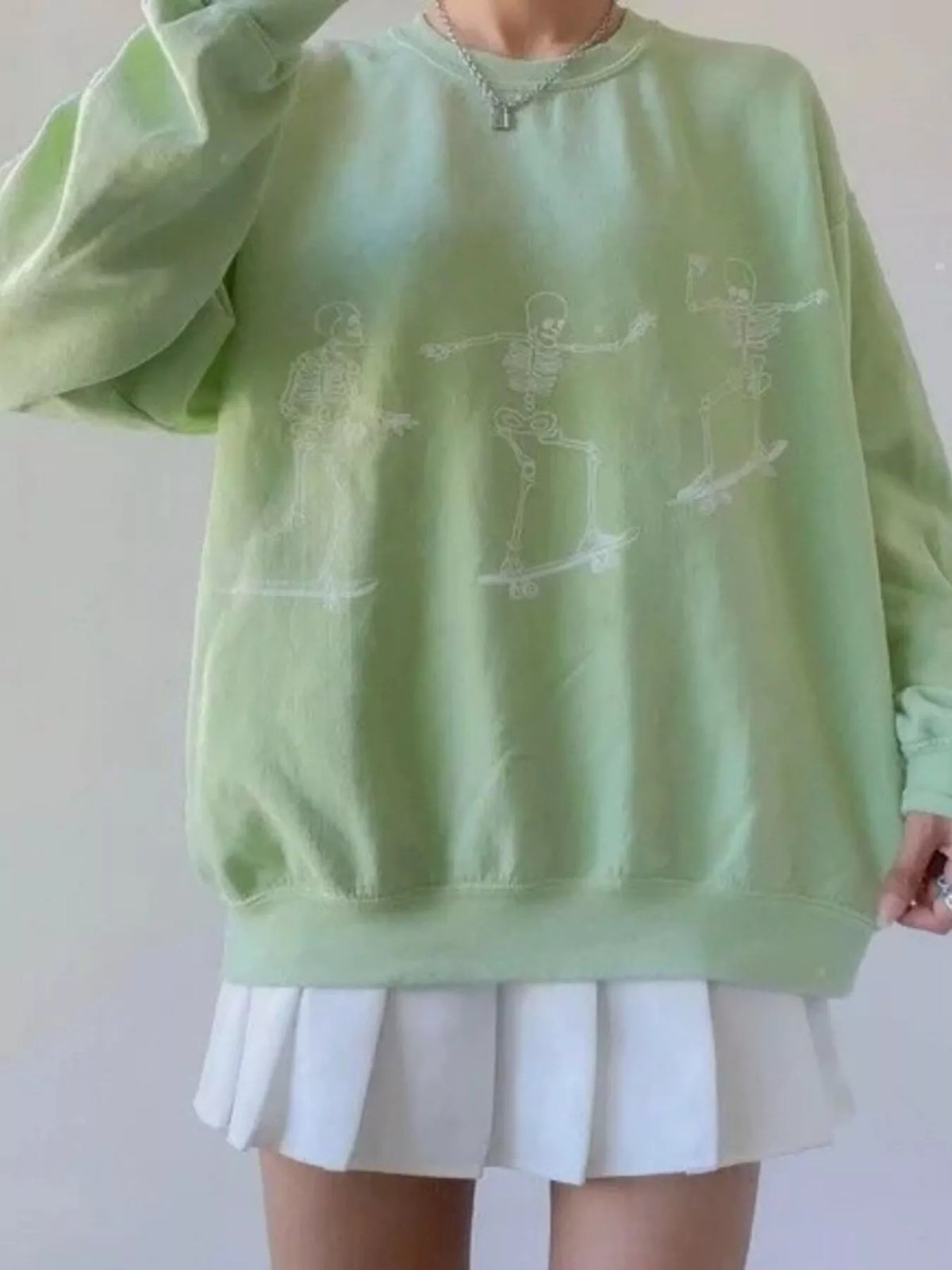 Skeleton Graphic Round Neck Sweatshirt - Lilixa.store