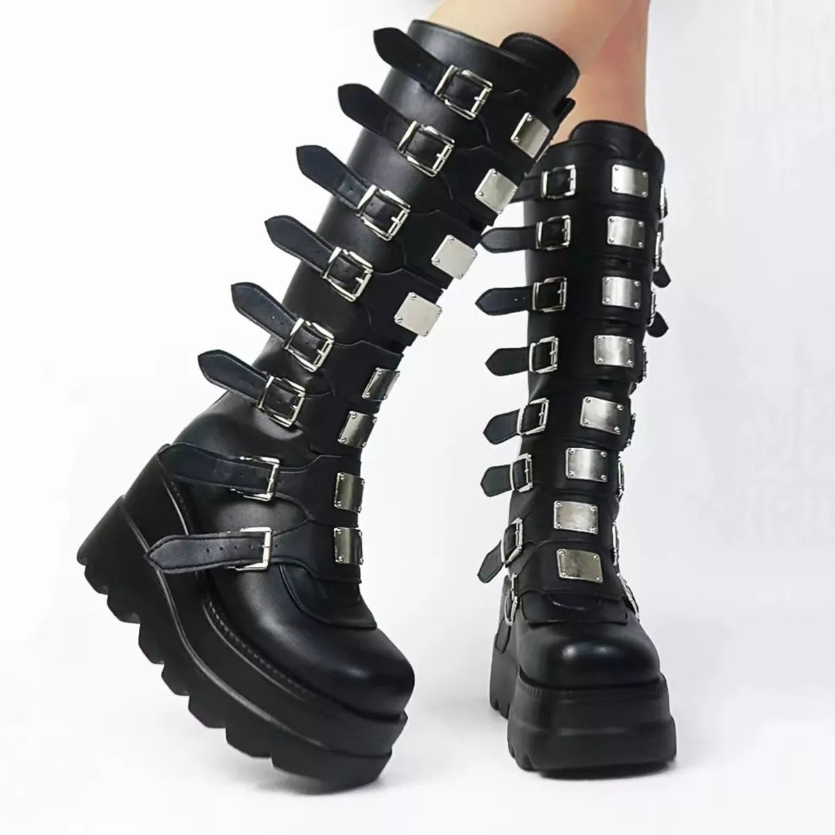 Multi-Buckle Platform Knee-High Boots - Lilixa.store