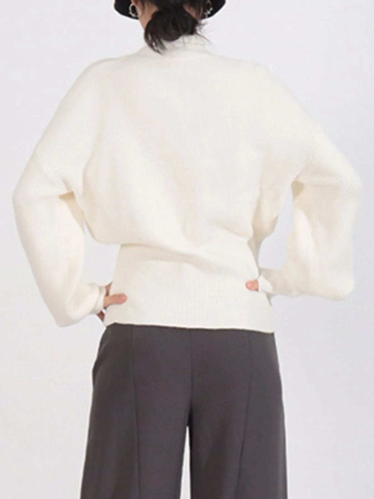 Bow Front Turtleneck Long Sleeve Sweater - Lilixa.store