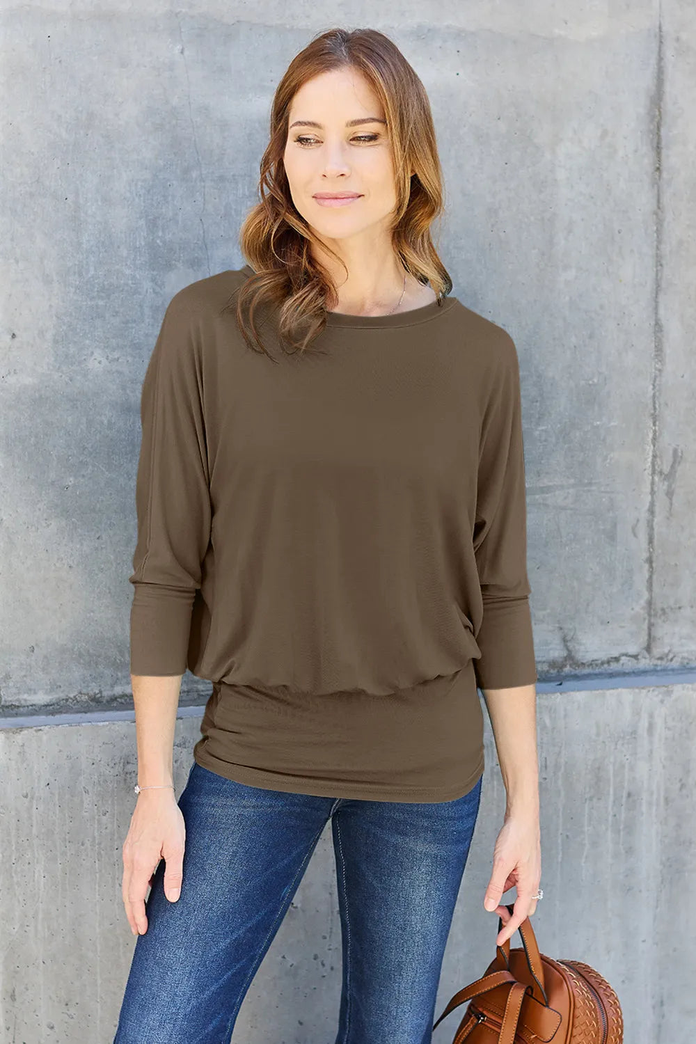Basic Bae Full Size Round Neck Batwing Sleeve Top - Lilixa.store