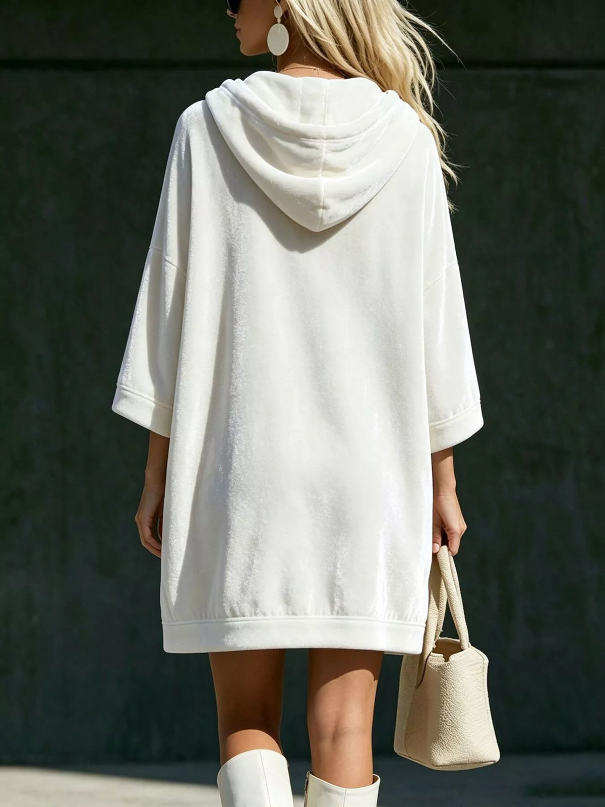 Full Size Half-Zip 3/4 Sleeve Hoodie Dress Plus Size