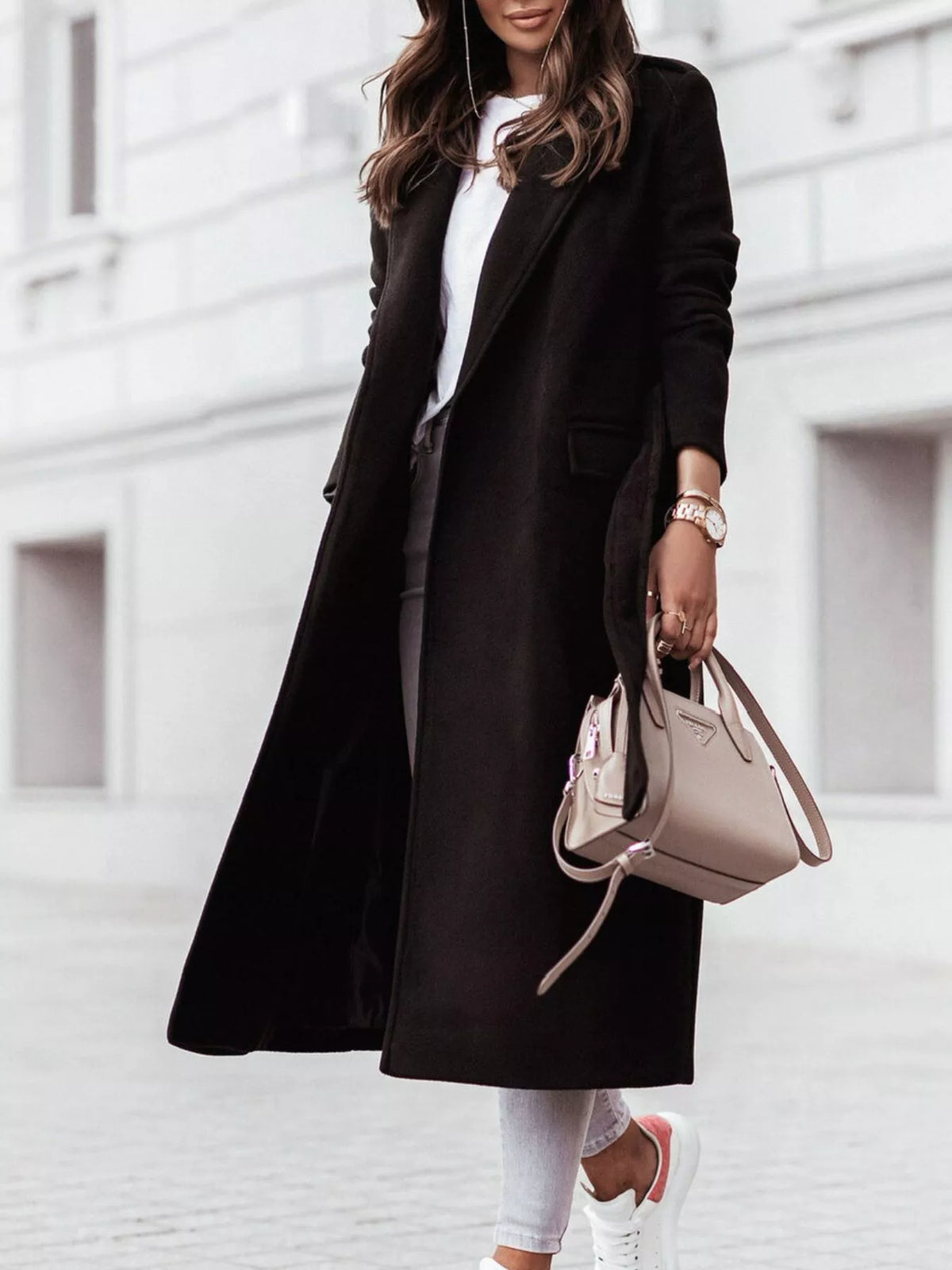 Tie Waist Longline Outerwear - Lilixa.store