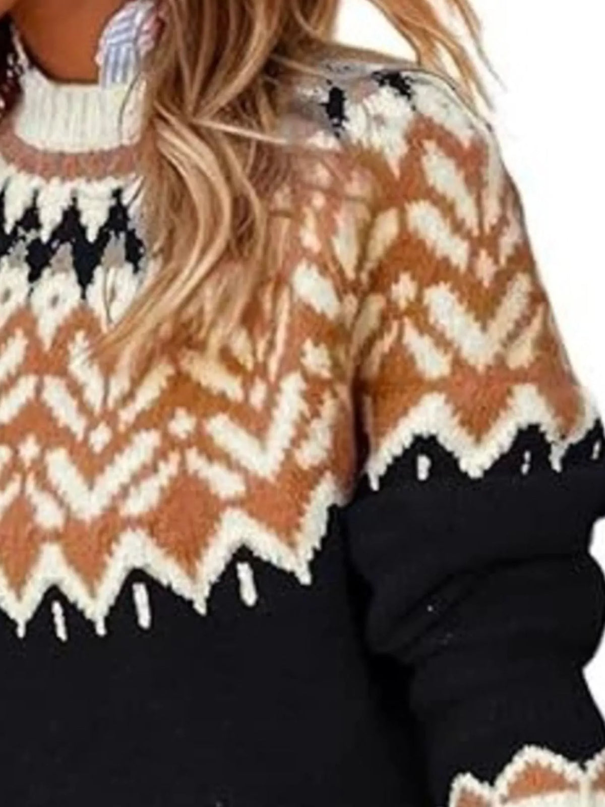 Full Size Fair Isle Patterned Long Sleeve Sweater Plus Size