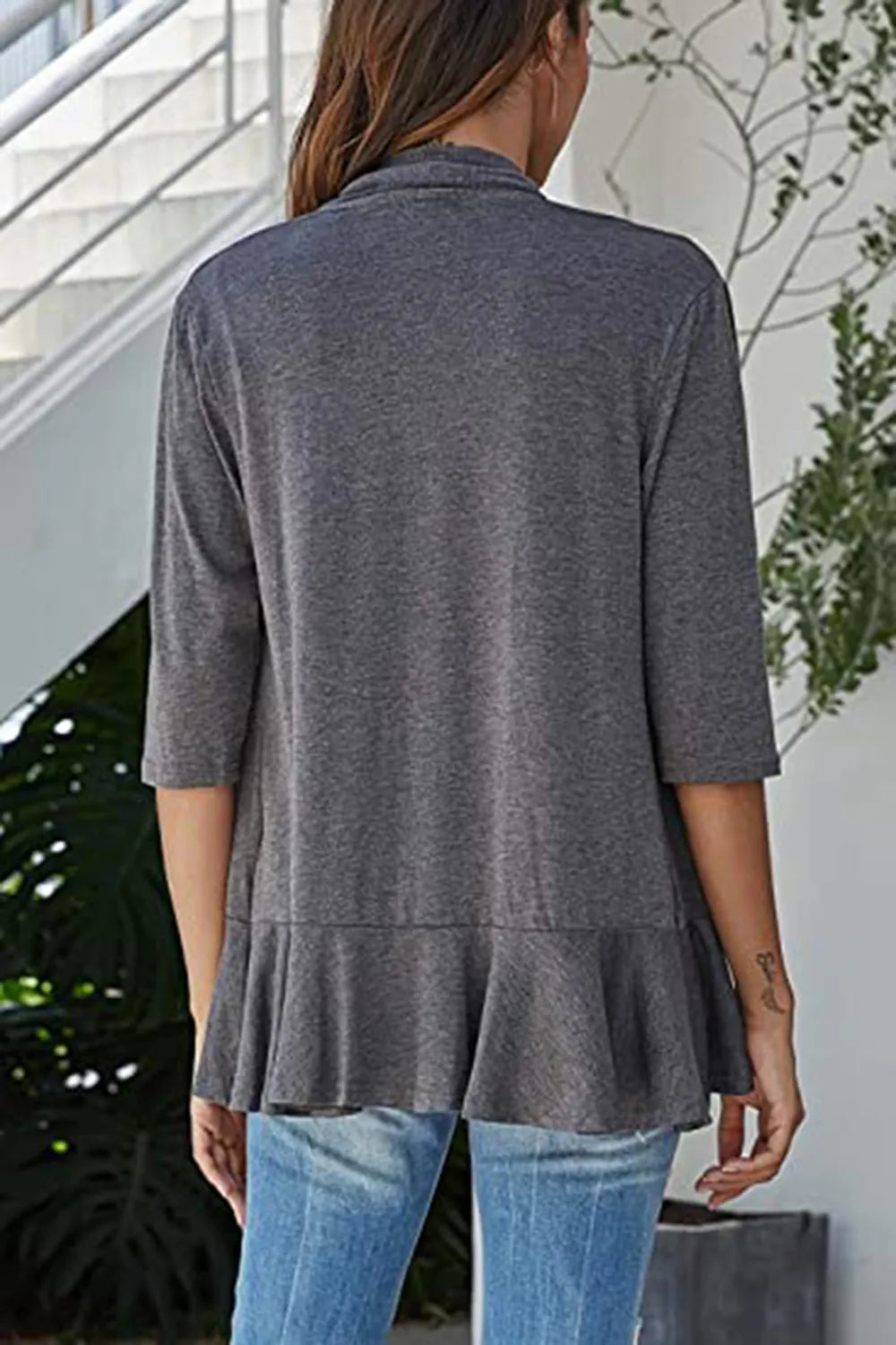 Open Front Three-Quarter Sleeve Cardigan, view 8