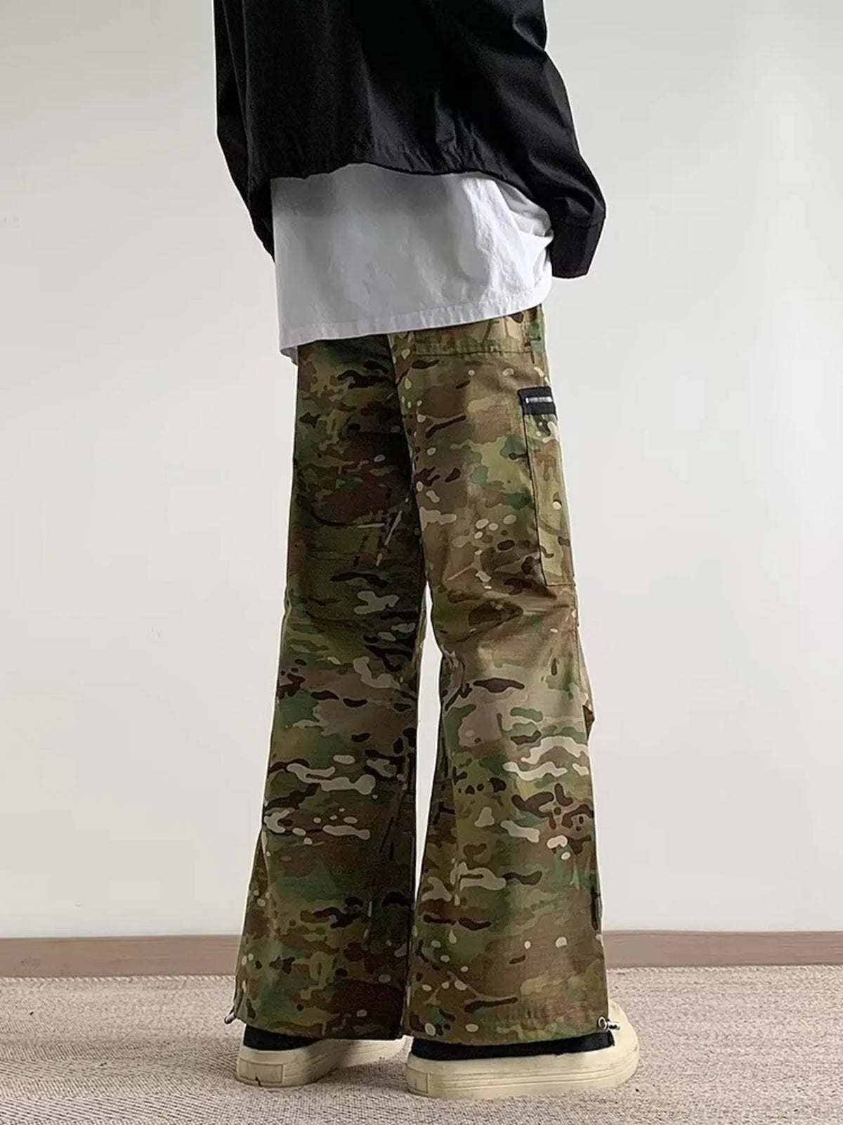 Men's Full Size Camo Wide Leg Cargo Pants with Zipper Pockets Plus Size in Camouflage, view 4