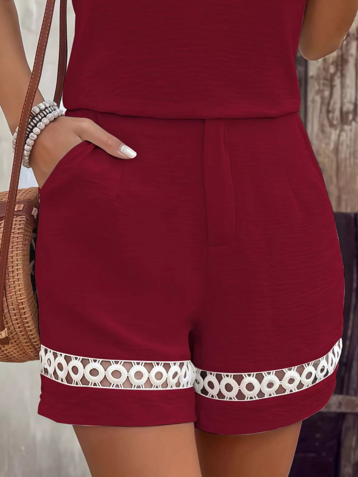 Lace Trim Short Sleeve Top and Shorts Set, view 12