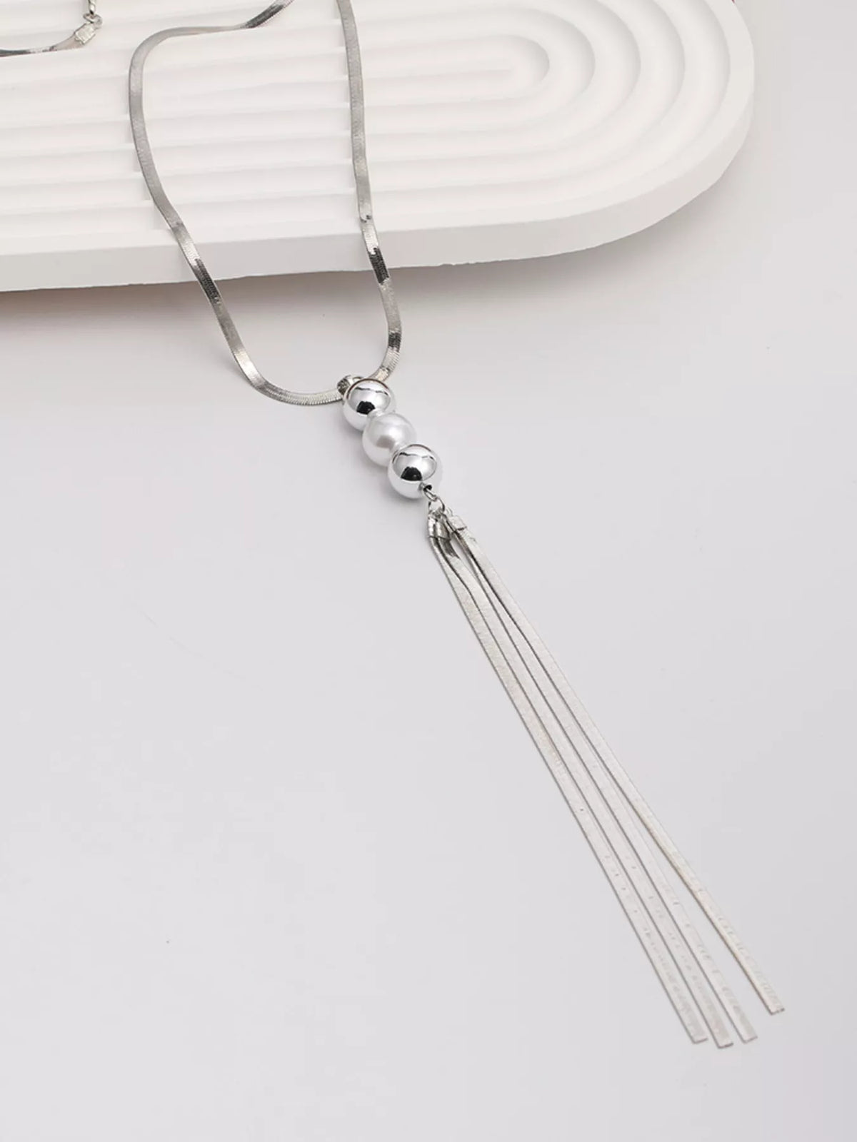 Alloy Silver-Plated Bead Tassel Necklace