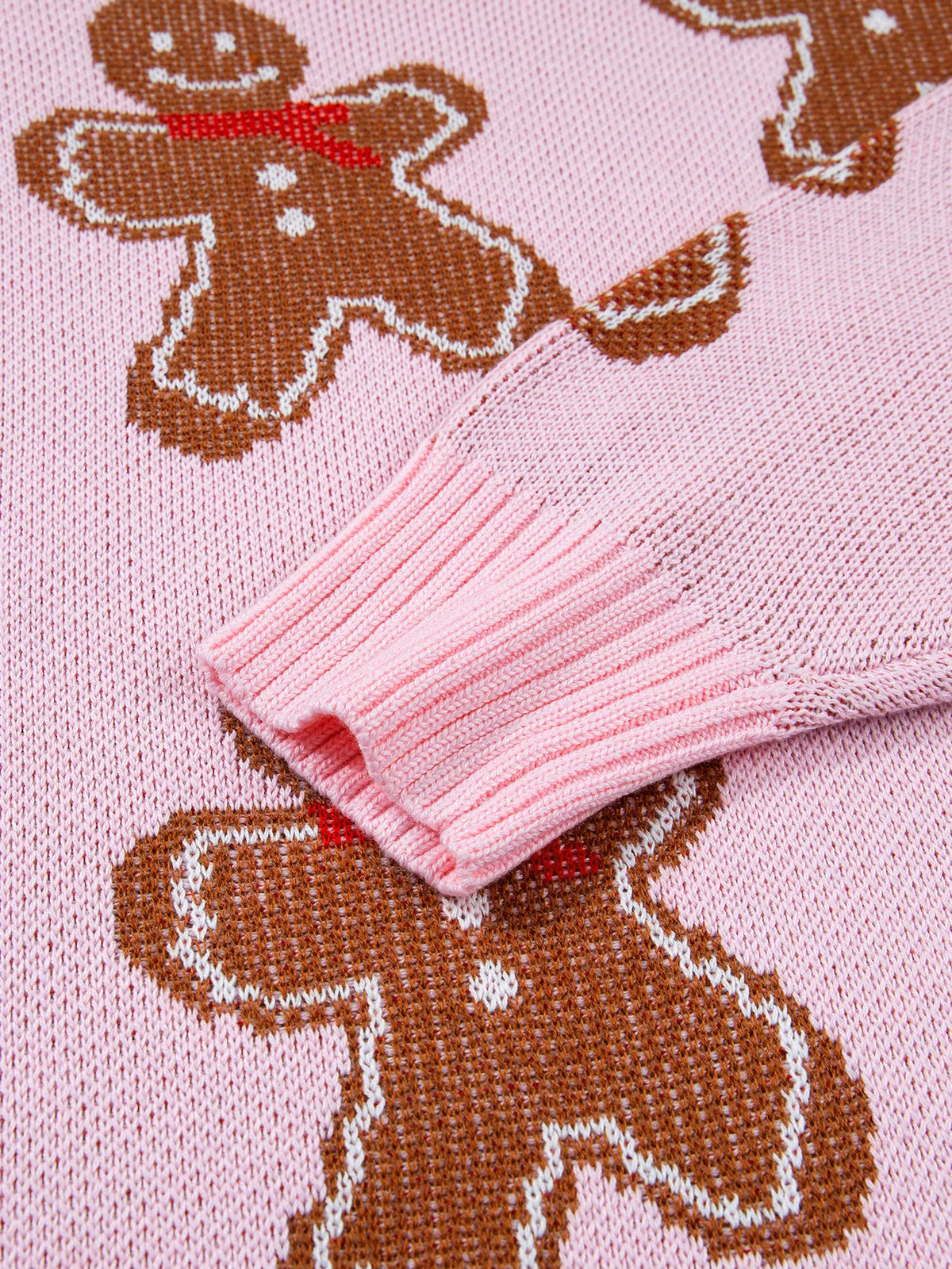 Gingerbread Pattern Round Neck Long Sleeve Shift Sweater