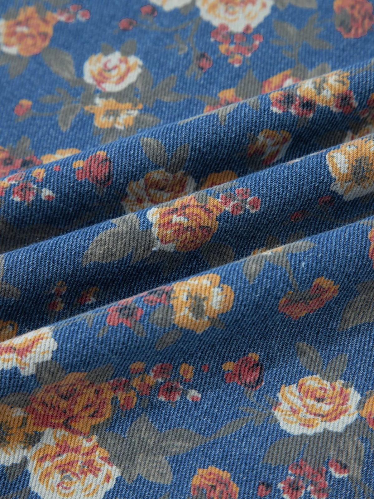 Floral Print Wide Leg Denim Overalls