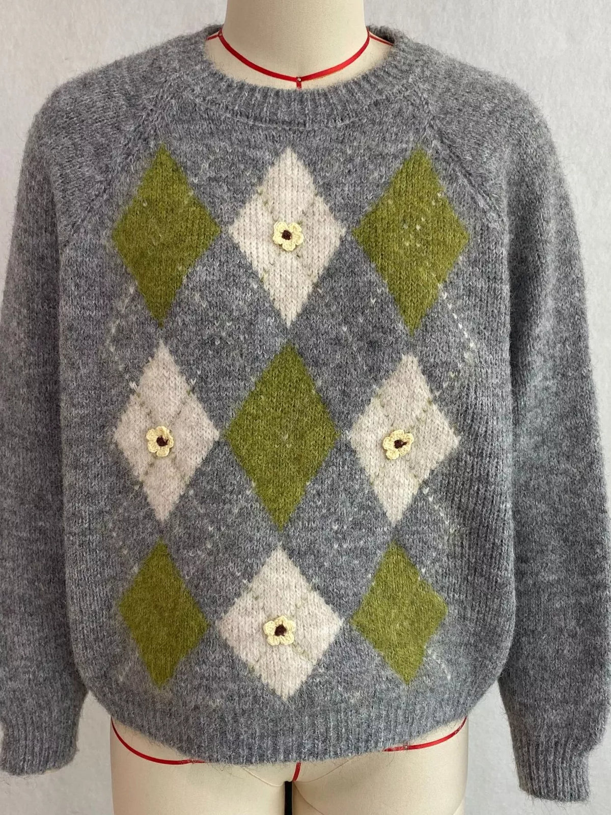 Argyle Pattern Raglan Sleeve Sweater, view 10
