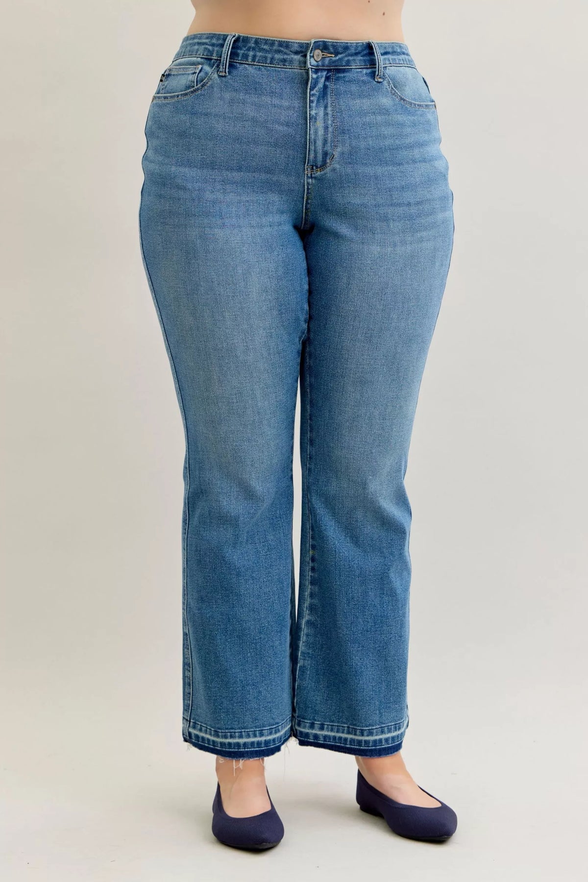 Judy Blue Full Size Mid Rise Slim Bootcut Tummy Control Release Hem Jeans Plus Size - Lilixa.store