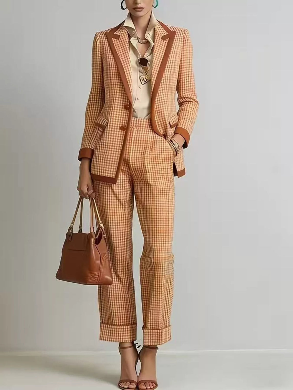 Plaid Blazer and Pants Suit Set - Lilixa.store