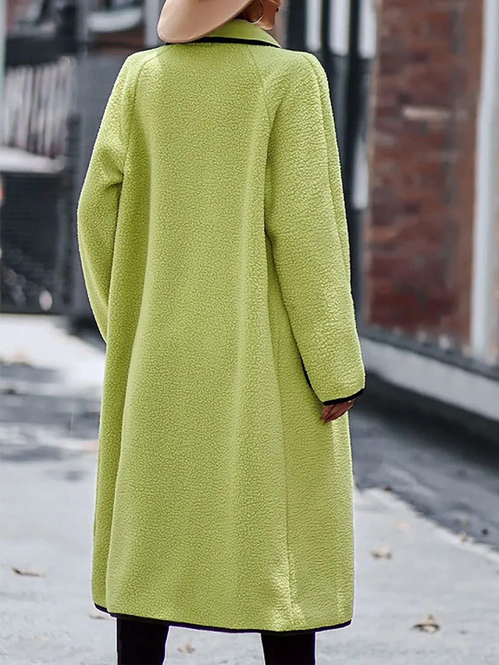 Full Size Contrast Trim Long Sleeve Coat with Pockets, view 9