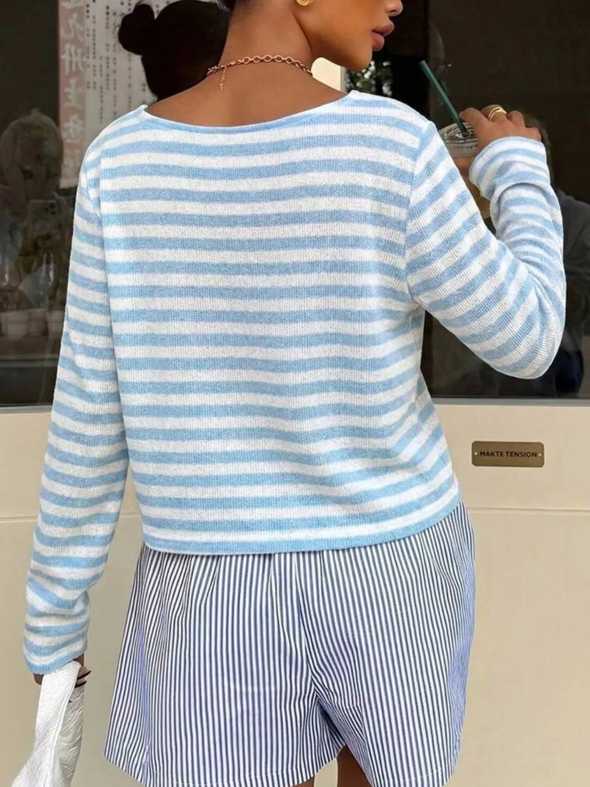 Boat Neck Striped Long Sleeve T-Shirt