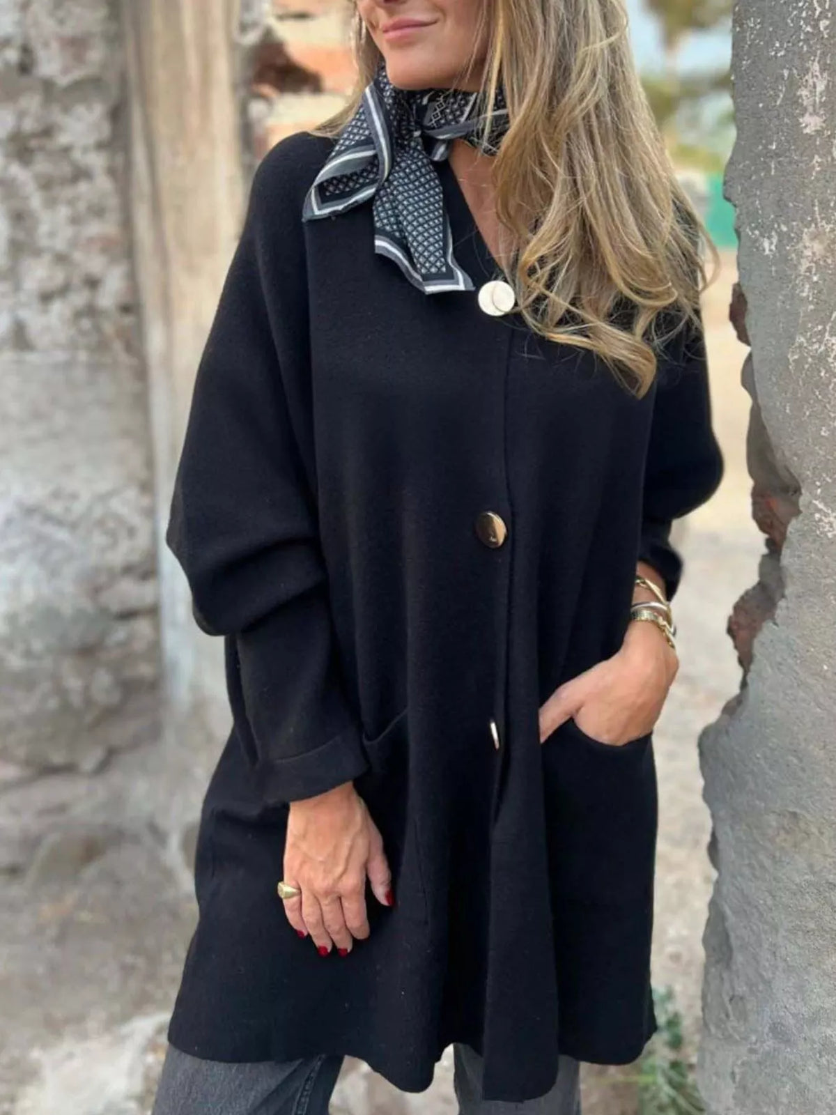 Full Size Button-Down Long Sleeve Cardigan Plus Size in Black
