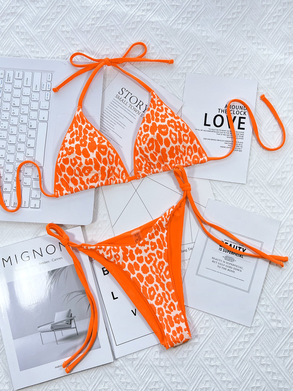 Leopard Print Halter Neck Tie Side Bikini Set - Lilixa.store