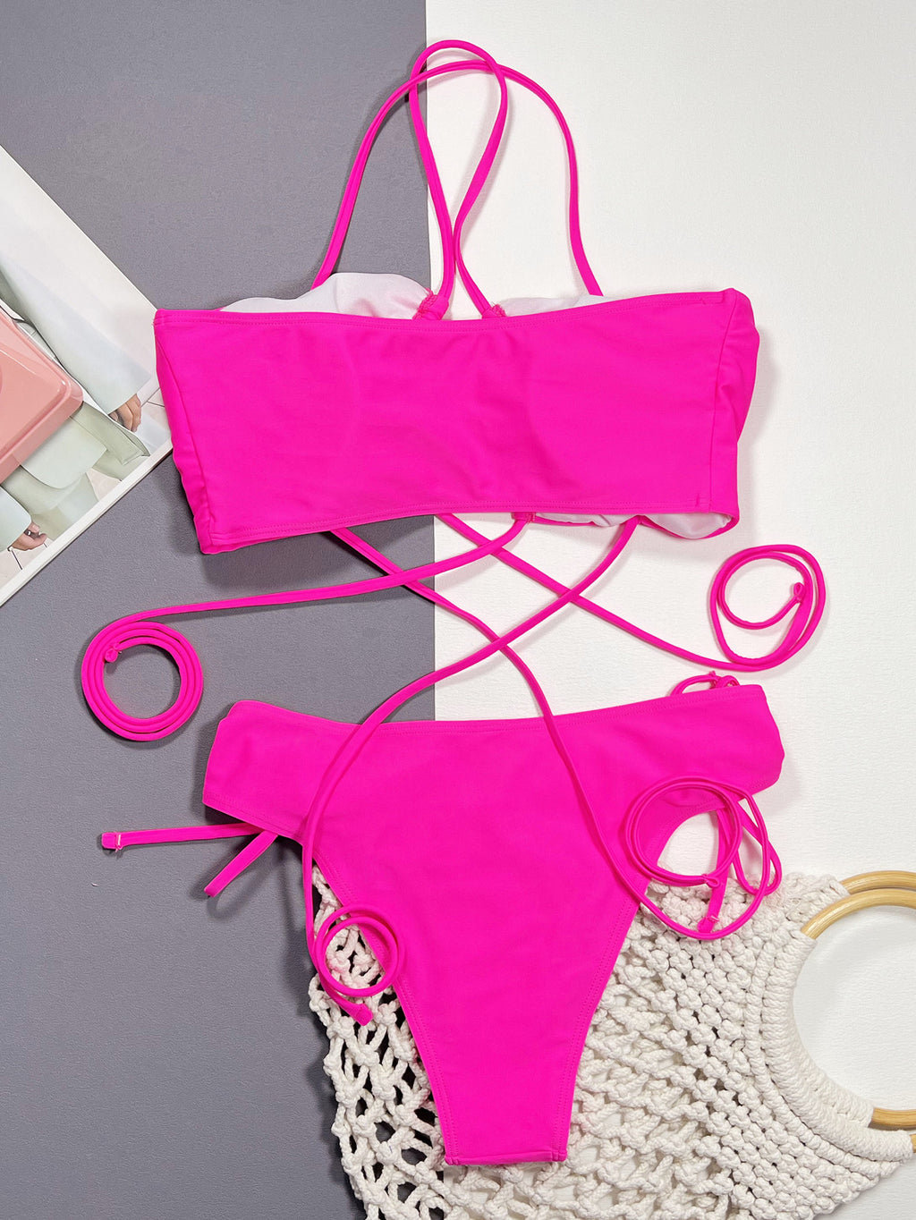 Halter Neck Drawstring Detail Bikini Set - Lilixa.store
