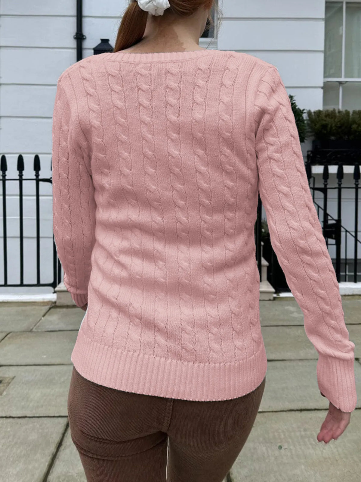 Cable Knit V-Neck Sweater - Lilixa.store