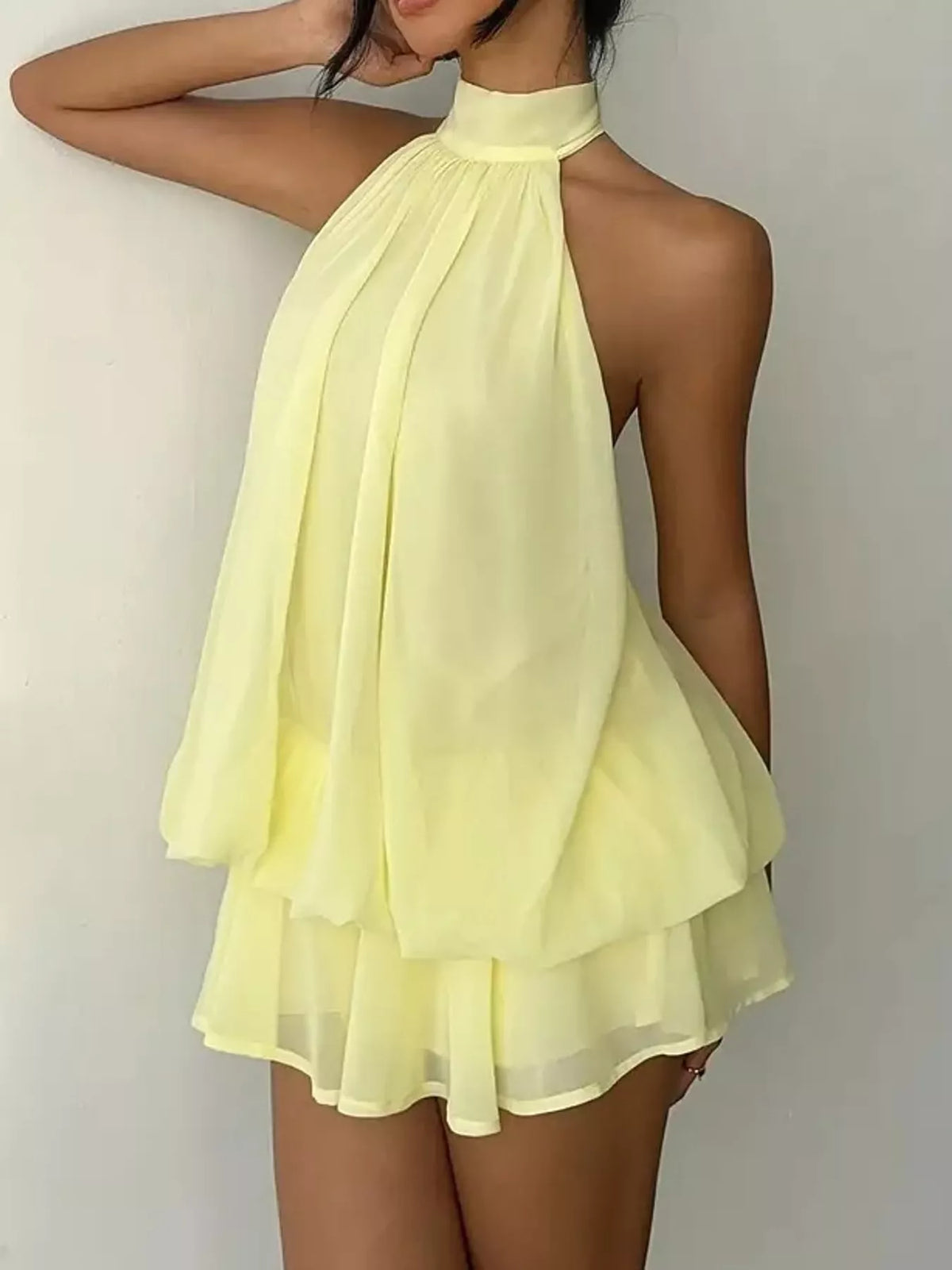 Halter Neck Ruched Mini Dress