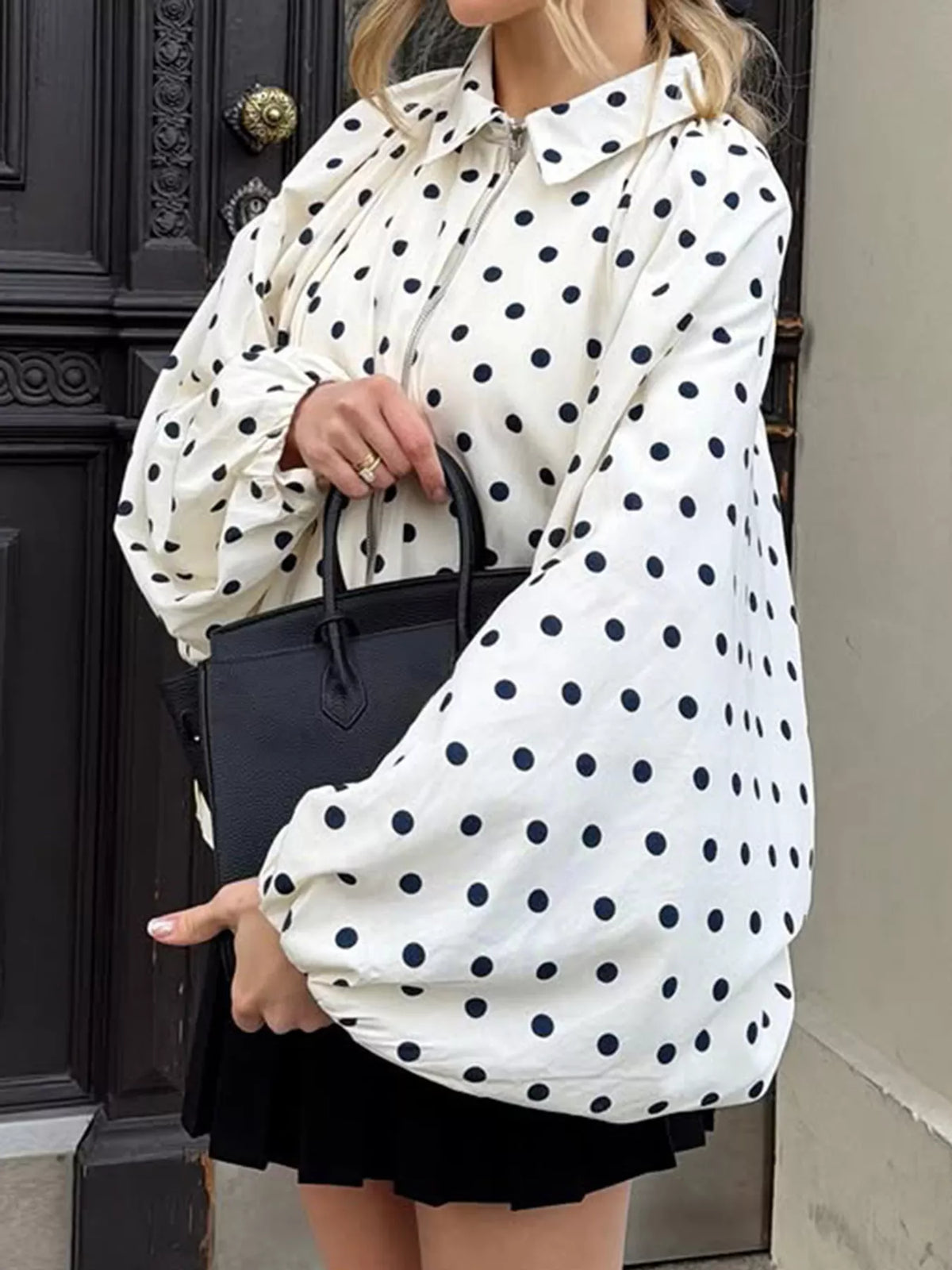 Polka Dot Zip-Up Jacket - Lilixa.store