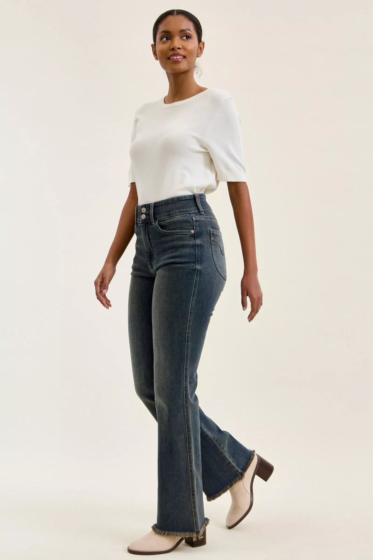 Judy Blue High Waist Double Button Frayed Hem Jeans - Lilixa.store