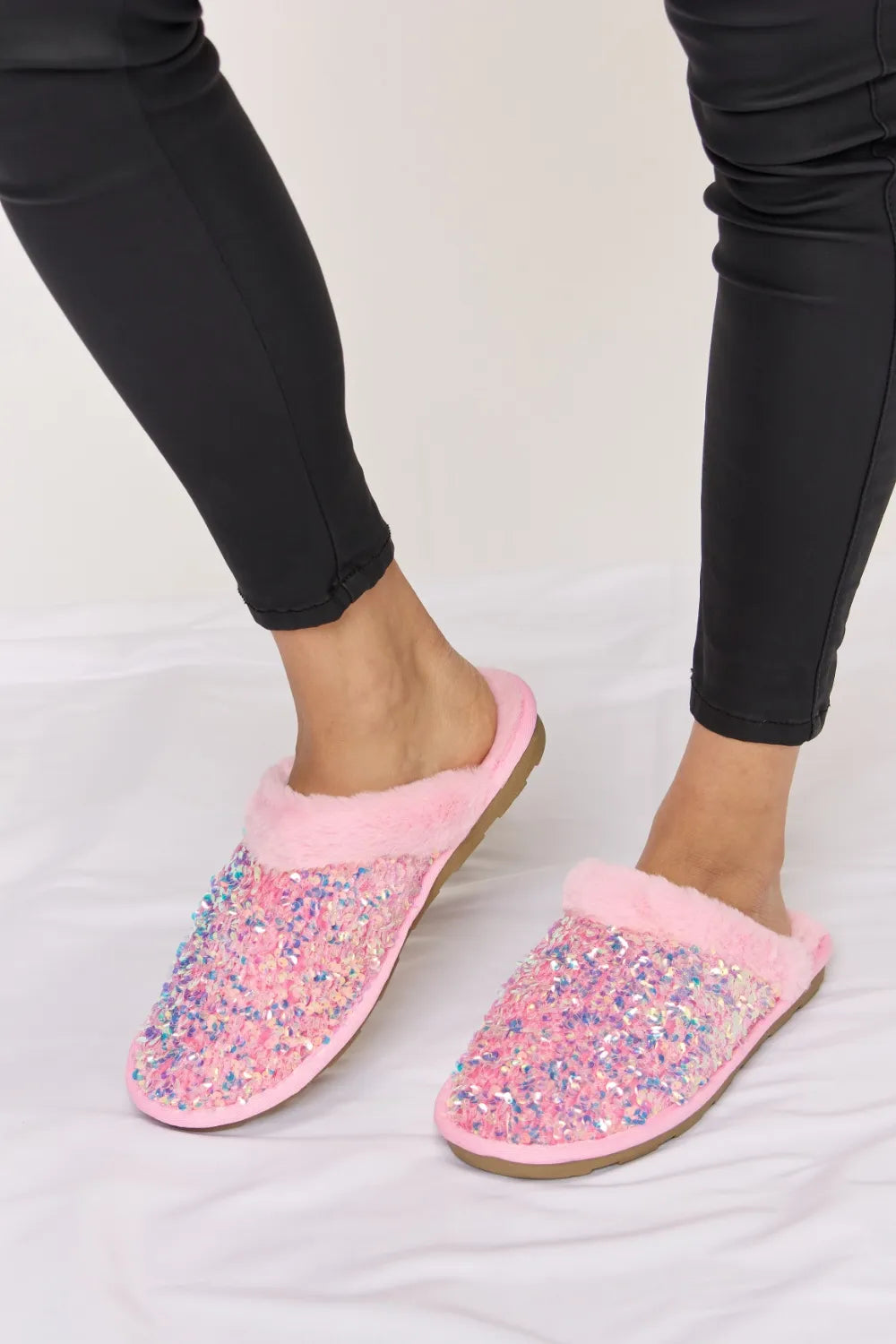 Forever Link Sequin Plush Round Toe Slippers - Lilixa.store
