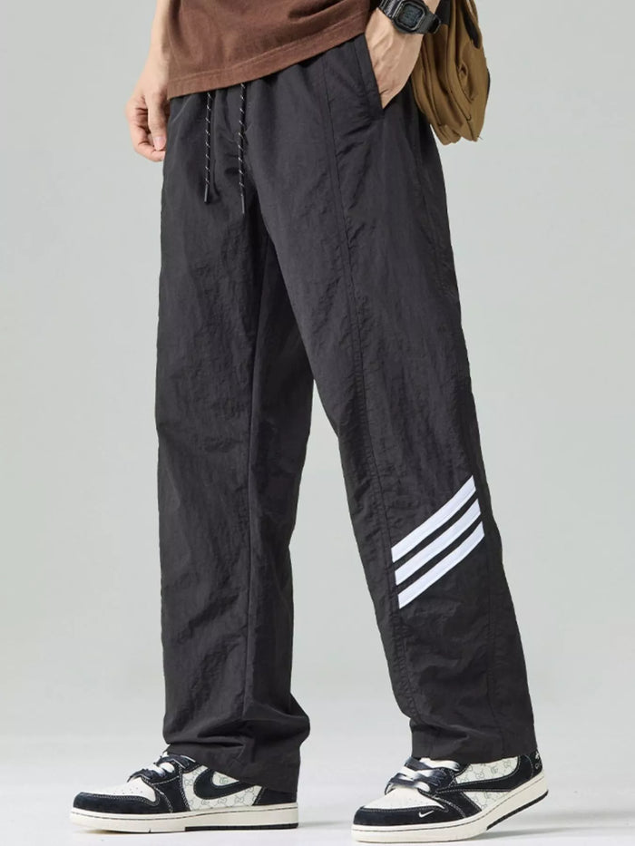 Men's Plus Size Drawstring Wide Leg Pants in Black