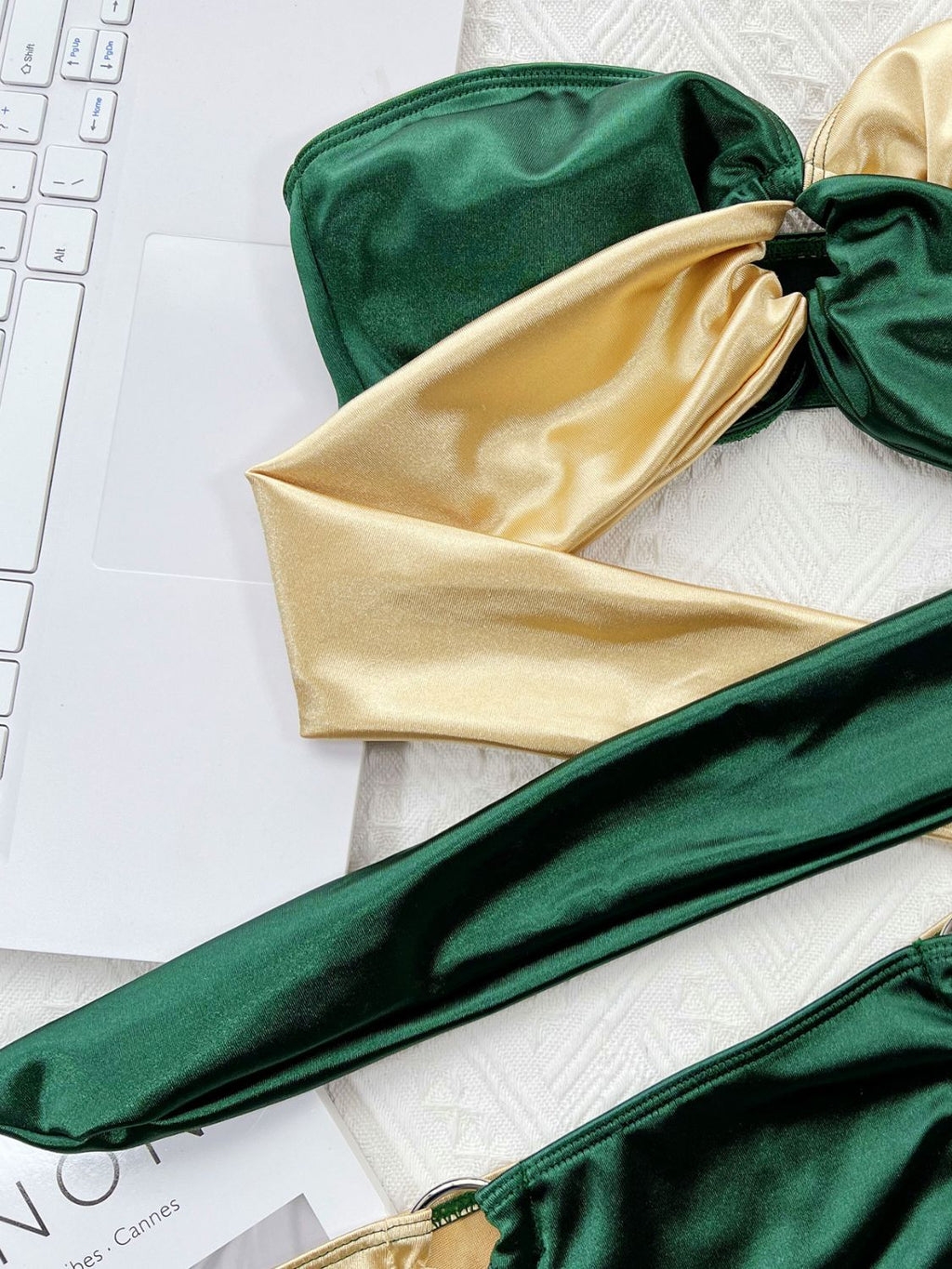 Two-Tone Ring Detail Tied Bikini Set - Lilixa.store