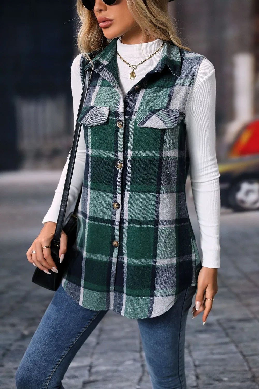 Plaid Button Up Vest Coat - Lilixa.store