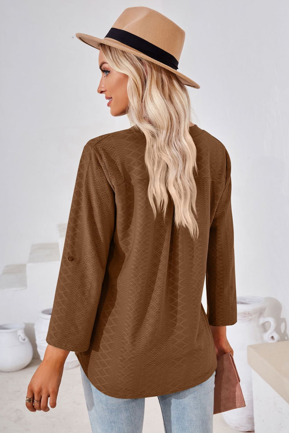 V-Neck Roll-Tap Sleeve Blouse, view 15