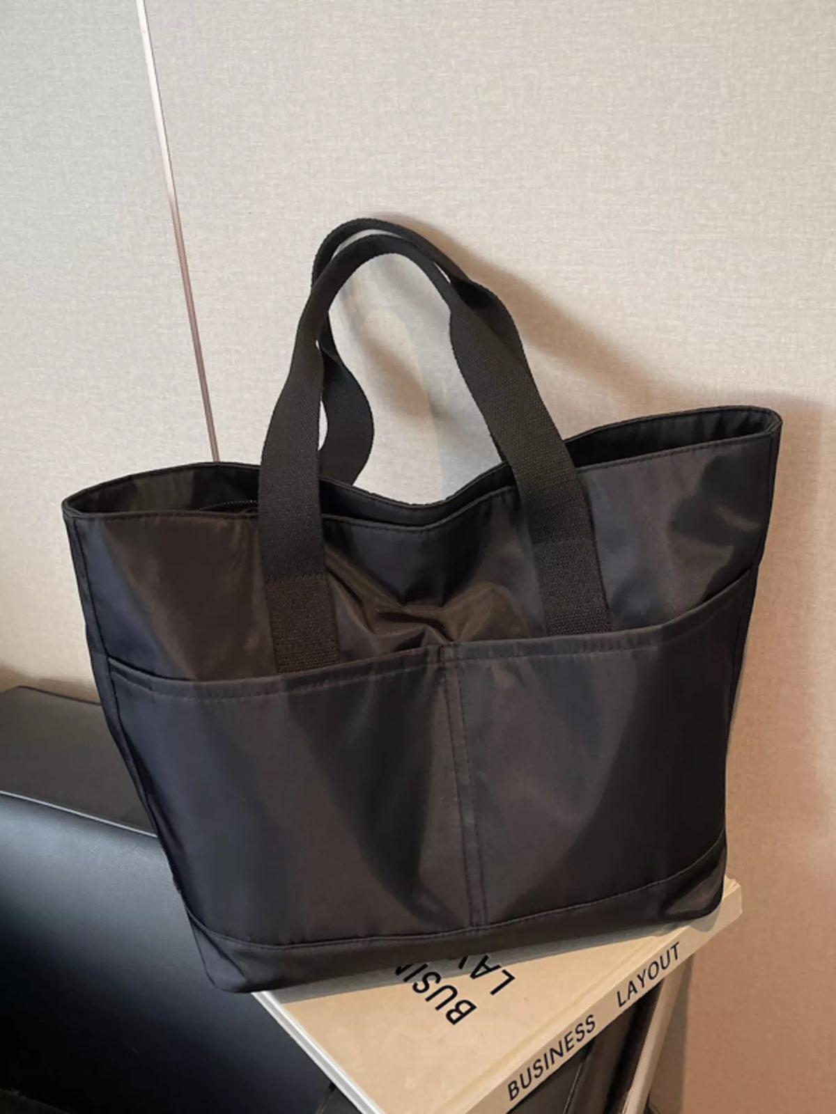 Oxford Cloth Shoulder Bag in Black, view 2