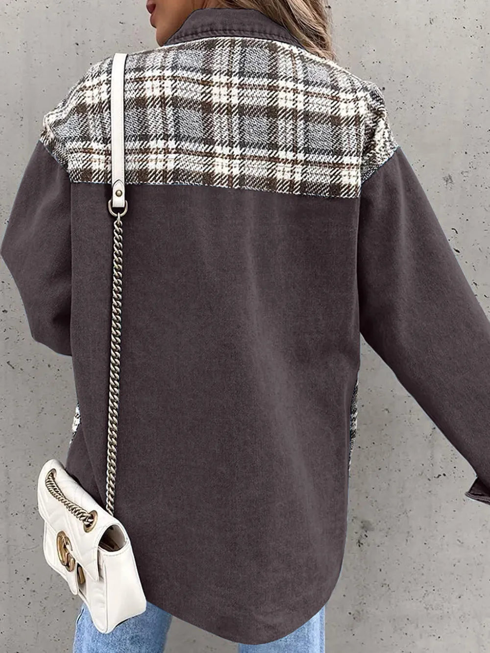 Plaid Button Up Dropped Shoulder Jacket, view 22