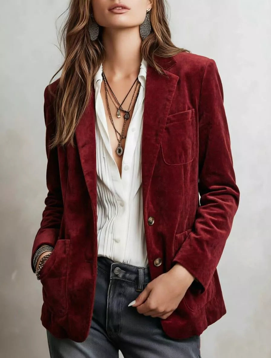 Full Size Slim Fit Suede Long Sleeve Blazer Plus Size - Lilixa.store