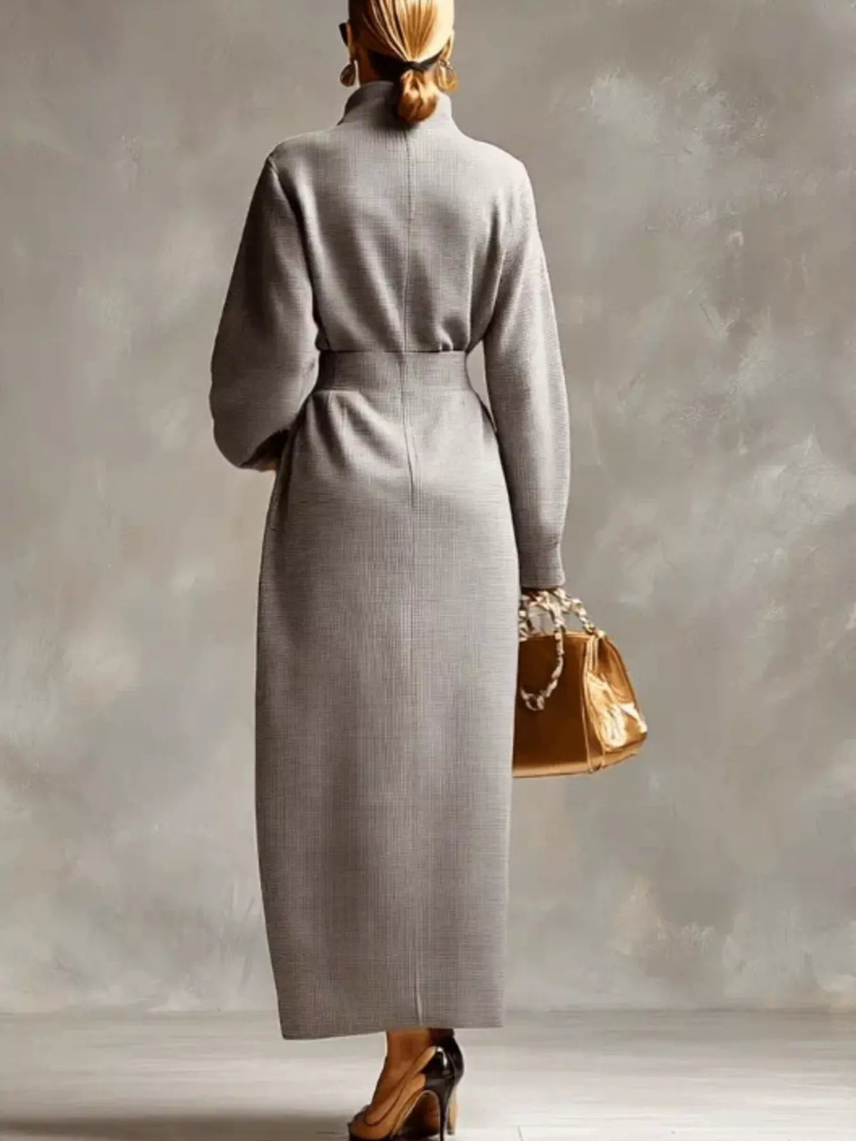 Waffle Knit Quarter-Zip Midi Dress - Lilixa.store