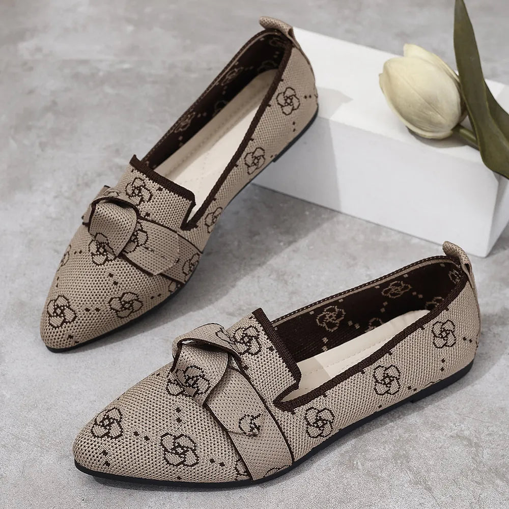 Mesh Point Toe Flat Slip-Ons in Khaki