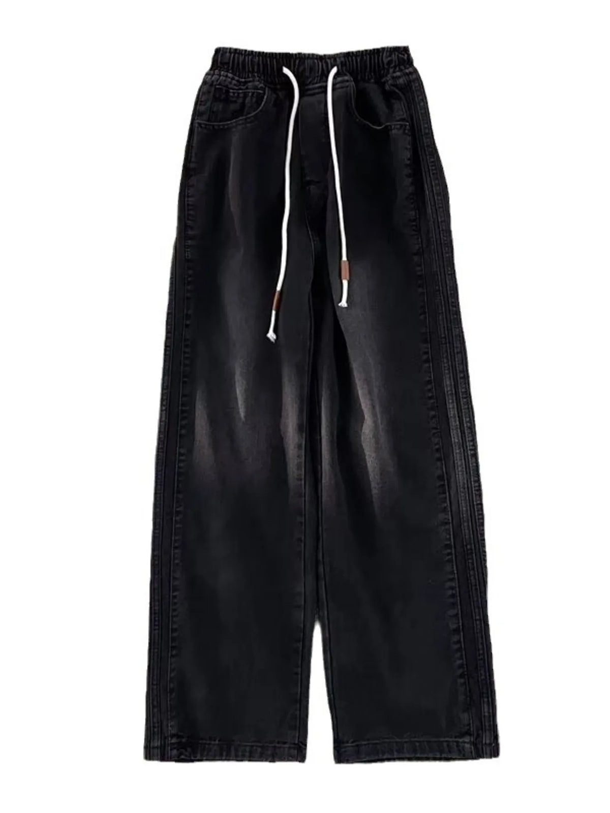 Men's Full Size Wash Wide Leg Pants Plus Size in Black