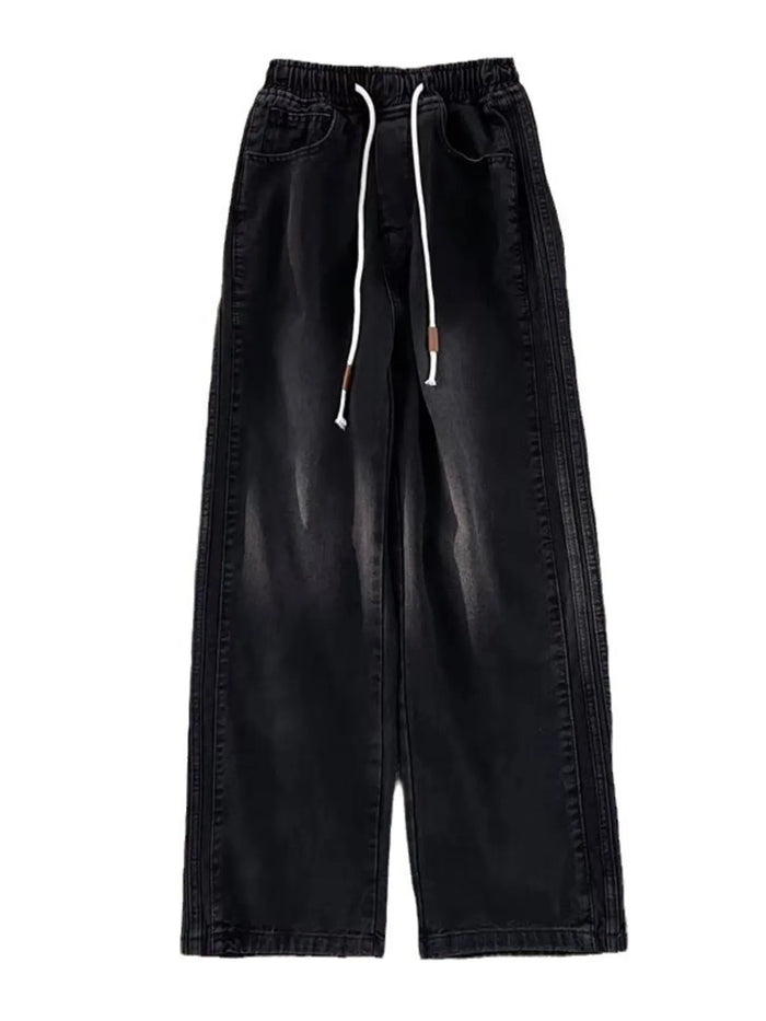 Men's Full Size Wash Wide Leg Pants Plus Size in Black