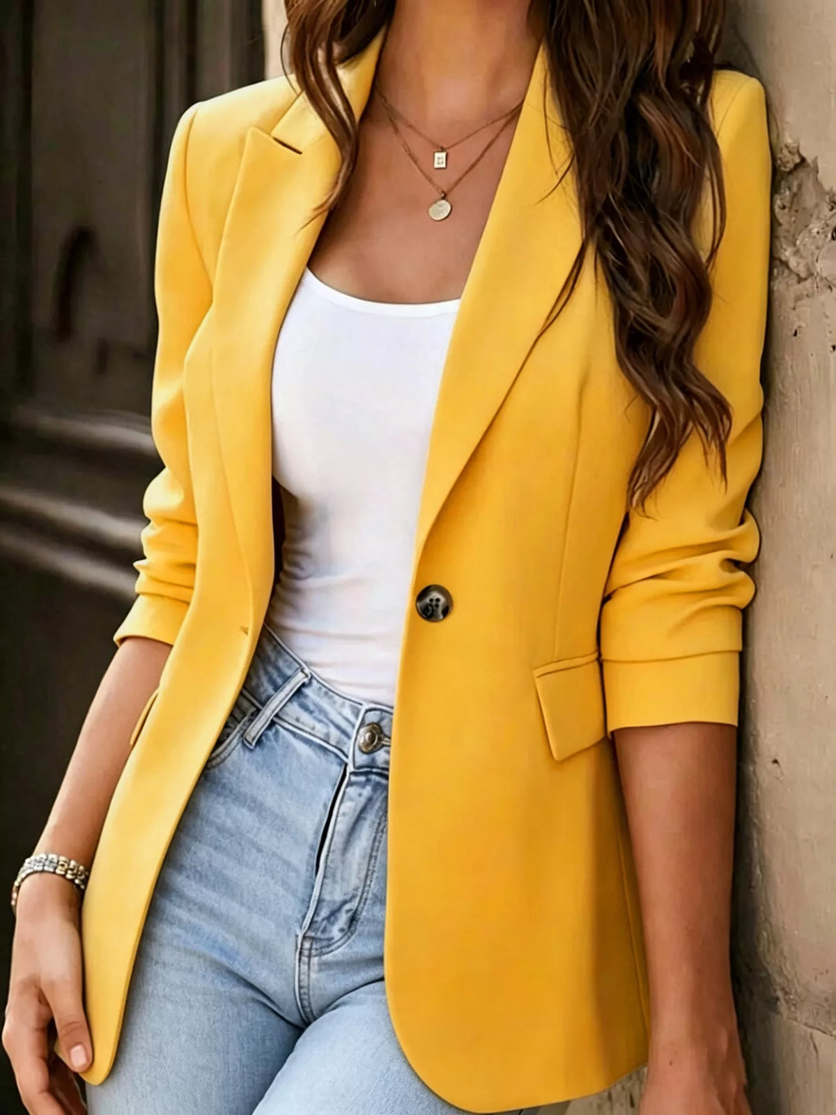 Full Size Single-Breasted Lapel Collar Blazer Plus Size - Lilixa.store