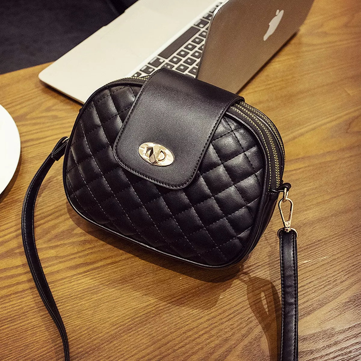 Quilted Turn-Lock Crossbody Bag