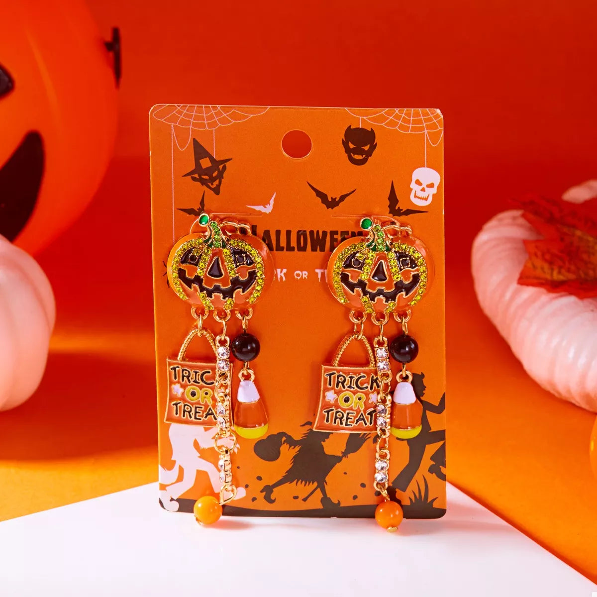 Halloween Rhinestone Pumpkin Drop Earrings - Lilixa.store