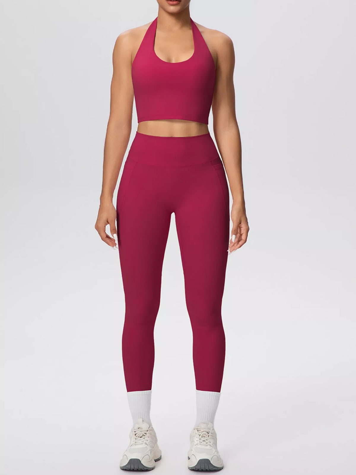 Halter Neck Crop Top and High-Waisted Leggings Active Set, view 21