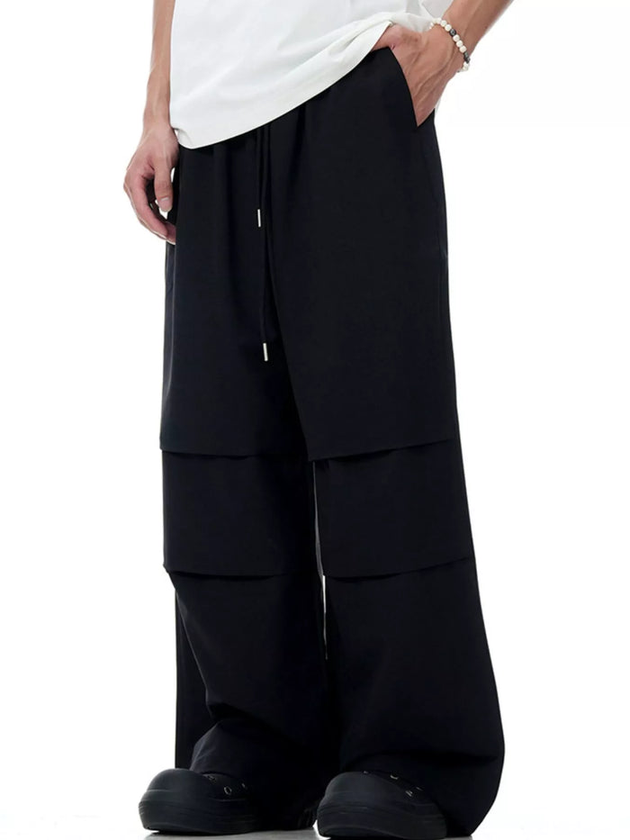 Men's Wide-Leg Drawstring Pants in Black