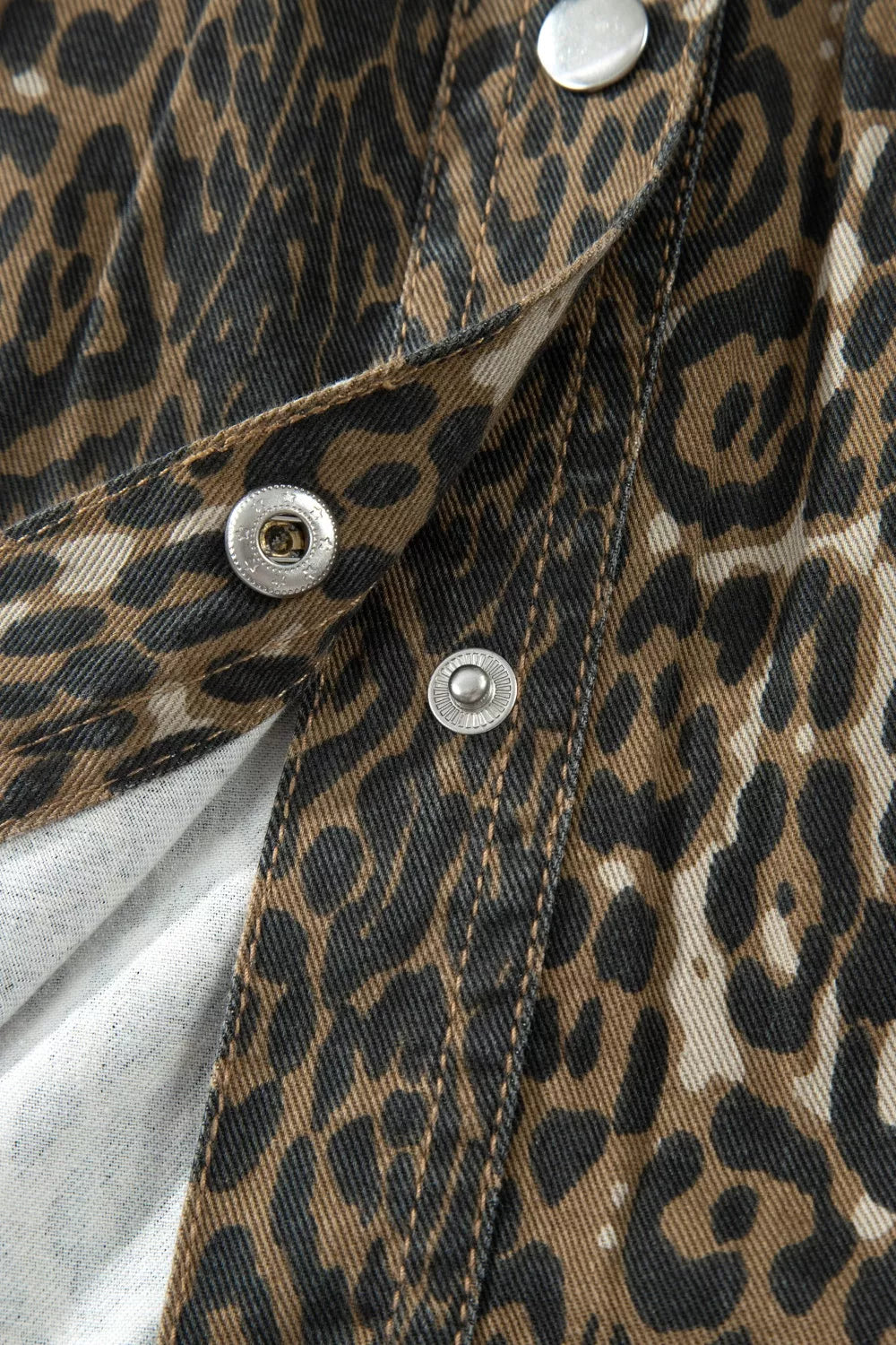 Leopard Print Puff Sleeve Denim Dress, view 5