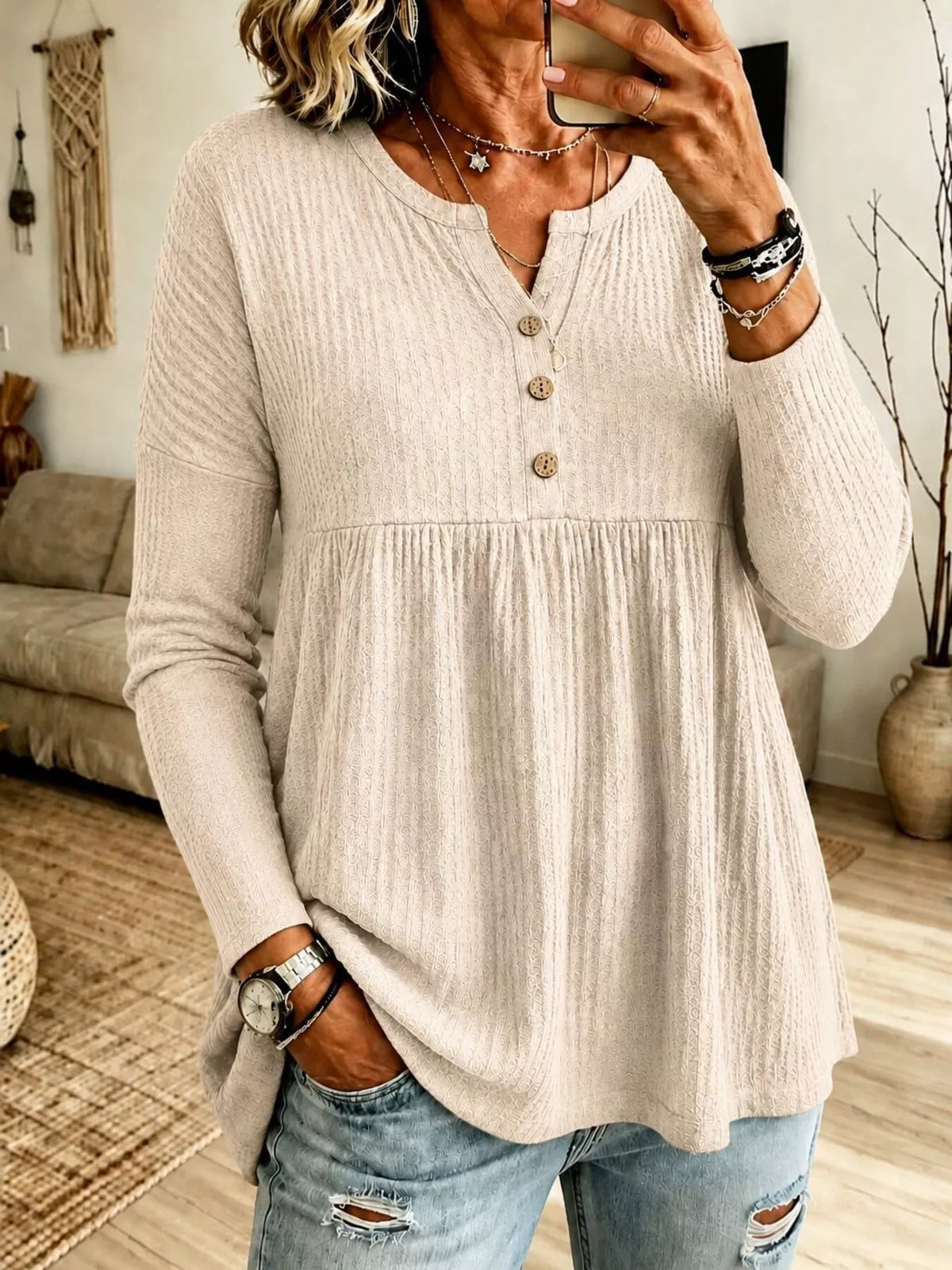 Button Detail Knitted Casual Top - Lilixa.store